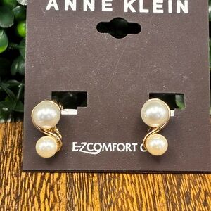 Anne Klein Gold Twist Earrings with Double Pearls